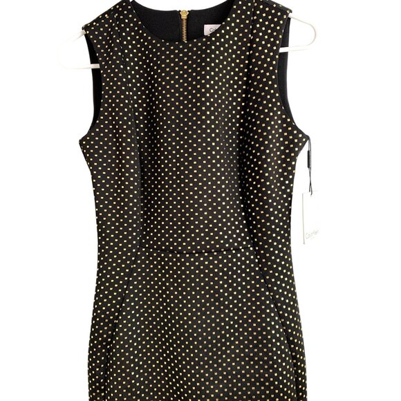 Calvin Klein Black & Gold Polka Dot Sleeveless Sheath Dress Size 2 NWT Pencil - Picture 2 of 9